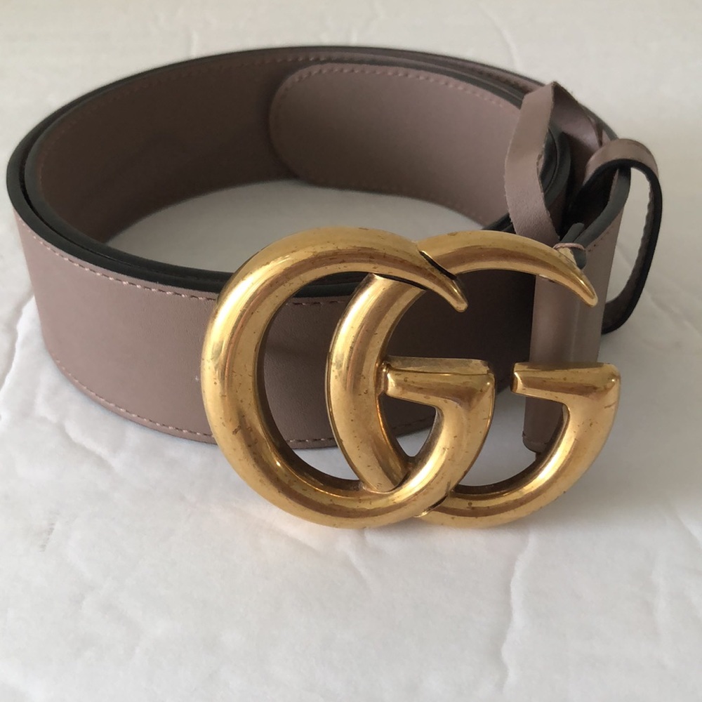 Gucci Authentic Double G  Leather Belt Moon Porcelain Rose 85/34, 1.5" wide - Picture 10 of 13